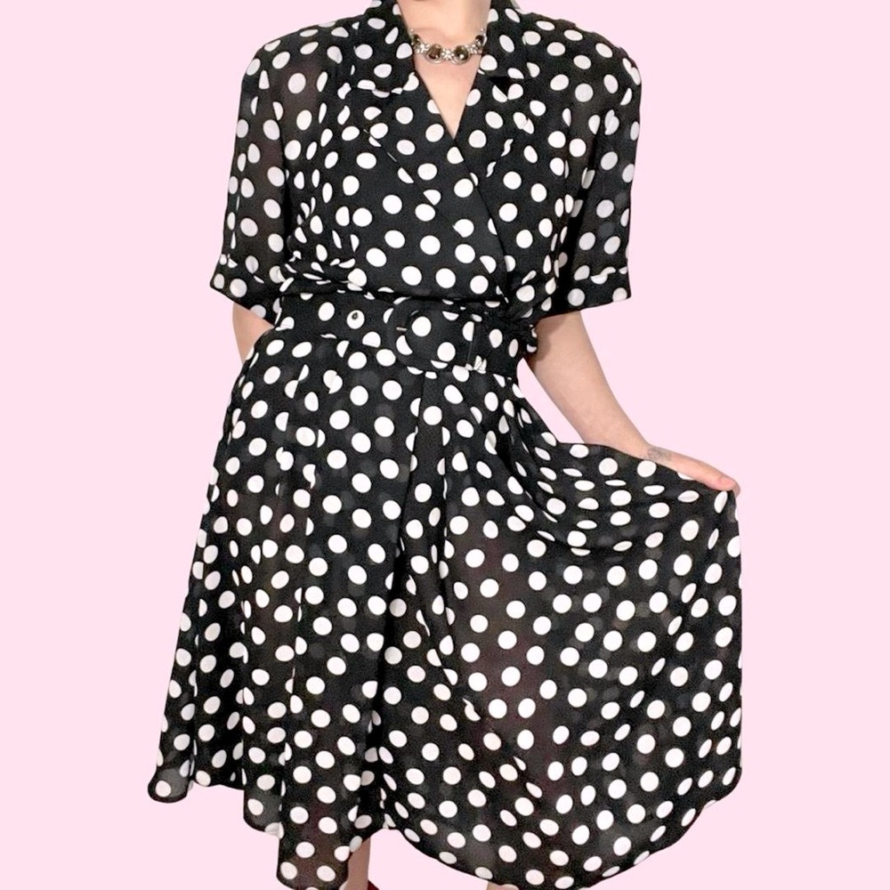 1980’s belted sheer polka dot dress